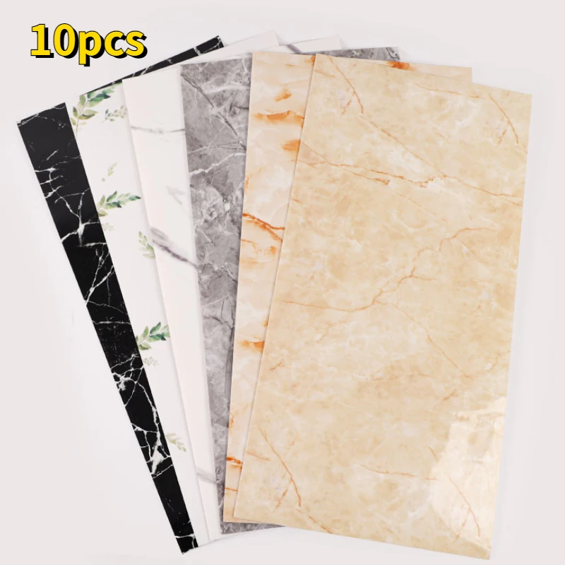 

10PCS Marble Tile Wall Stickers PVC Self Adhesive Waterproof Wallpaper Living Room Bedroom Bathroom Floor Background Wall Decor