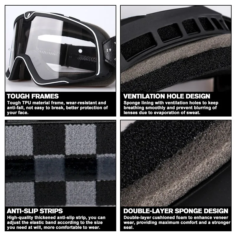 Очки в стиле ретро для лыж и мотокросса антискользящие с ремнем езды на