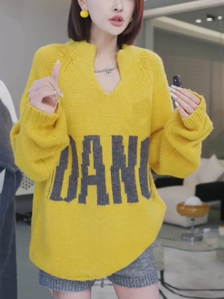 Осень 2024 европейские товары модный американский бренд свободный трикотаж