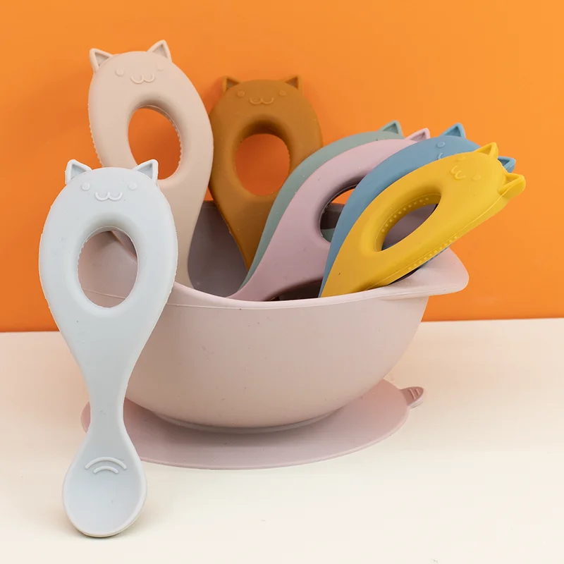 

Baby Soft Silicone Spoon Feeding Set BPA Free Kid Dishes Toddlers Infant Feeding Accessories Silicone Tableware