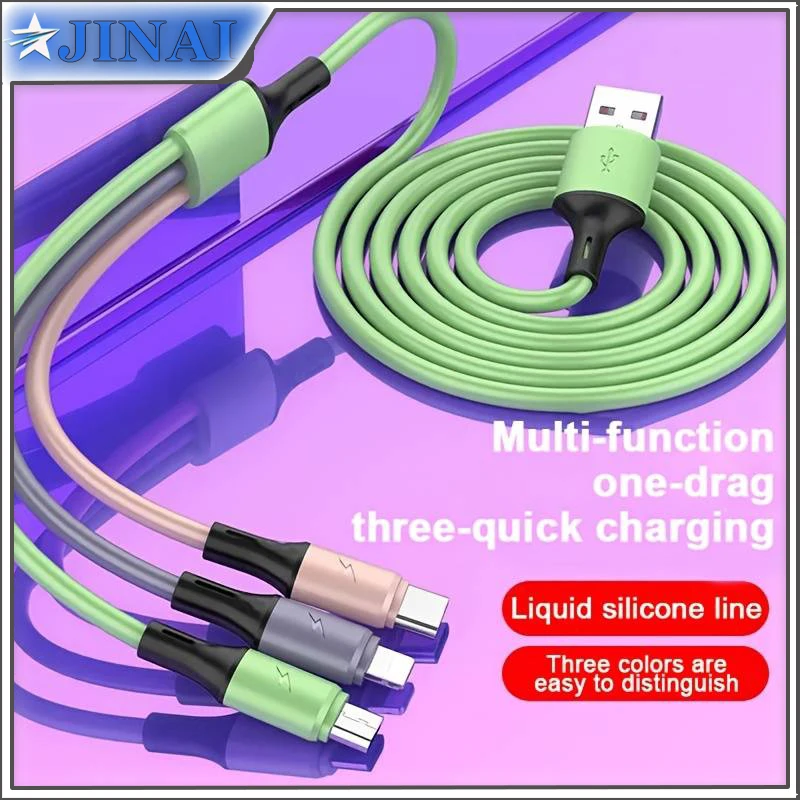 

3 In 1 Silicone Liquid Cable USB Interface Type-c Data Multi Charging Usb Cable 3A 2A for Samsung Xiaomi Redmi Huawei Data Cable
