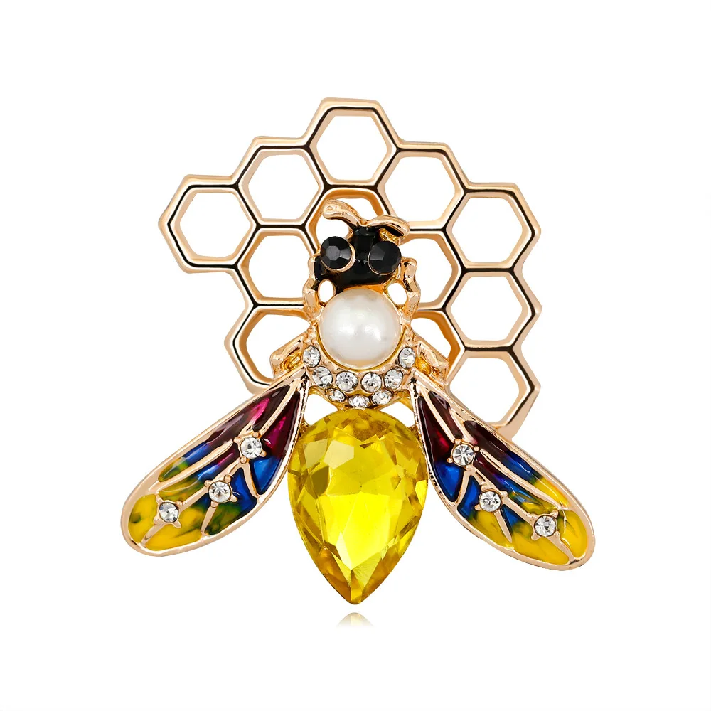 

Enamel Honeybee Animal Insect Brooches Pin Colorful Crystal Rhinestones Bee Shape Corsages Scarf Clips Jewelry for Women Girls