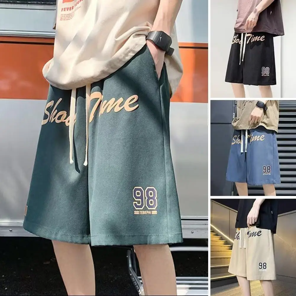 

Summer Fashion Men Sport Drawstring Short Pant Letter Printed Vintage Elastic Waist Wide Leg Cargo Shorts Sweatpant Male Clothes