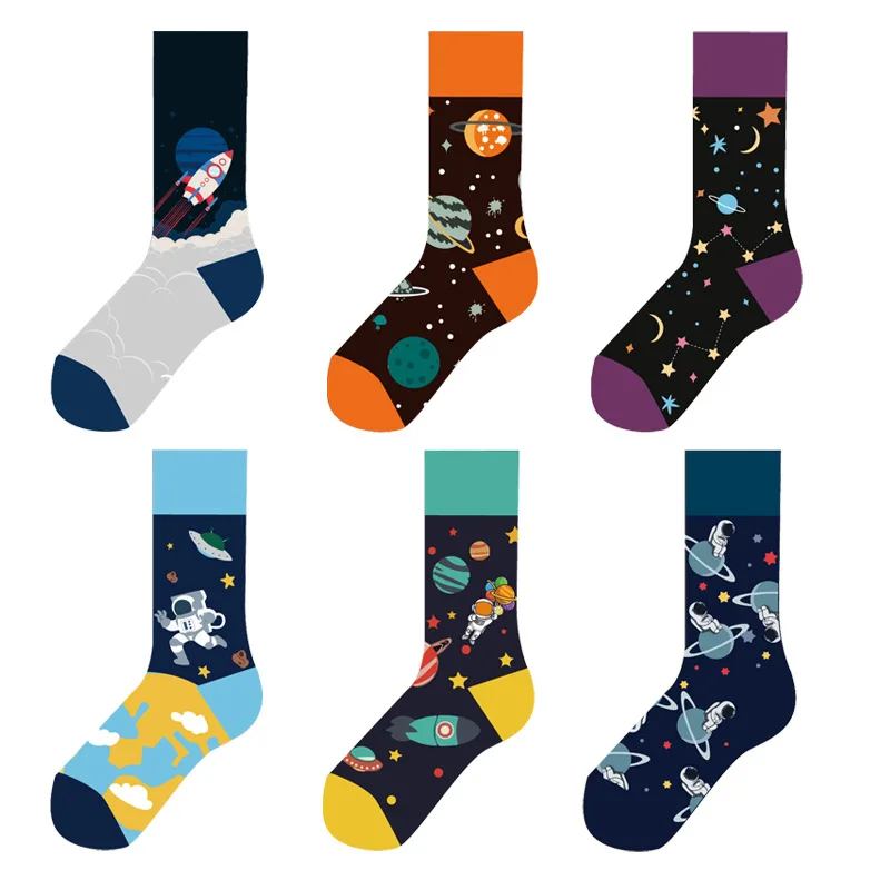 

Autumn and winter style tube socks female cartoon spaceman socks European and American personality male socks women socks