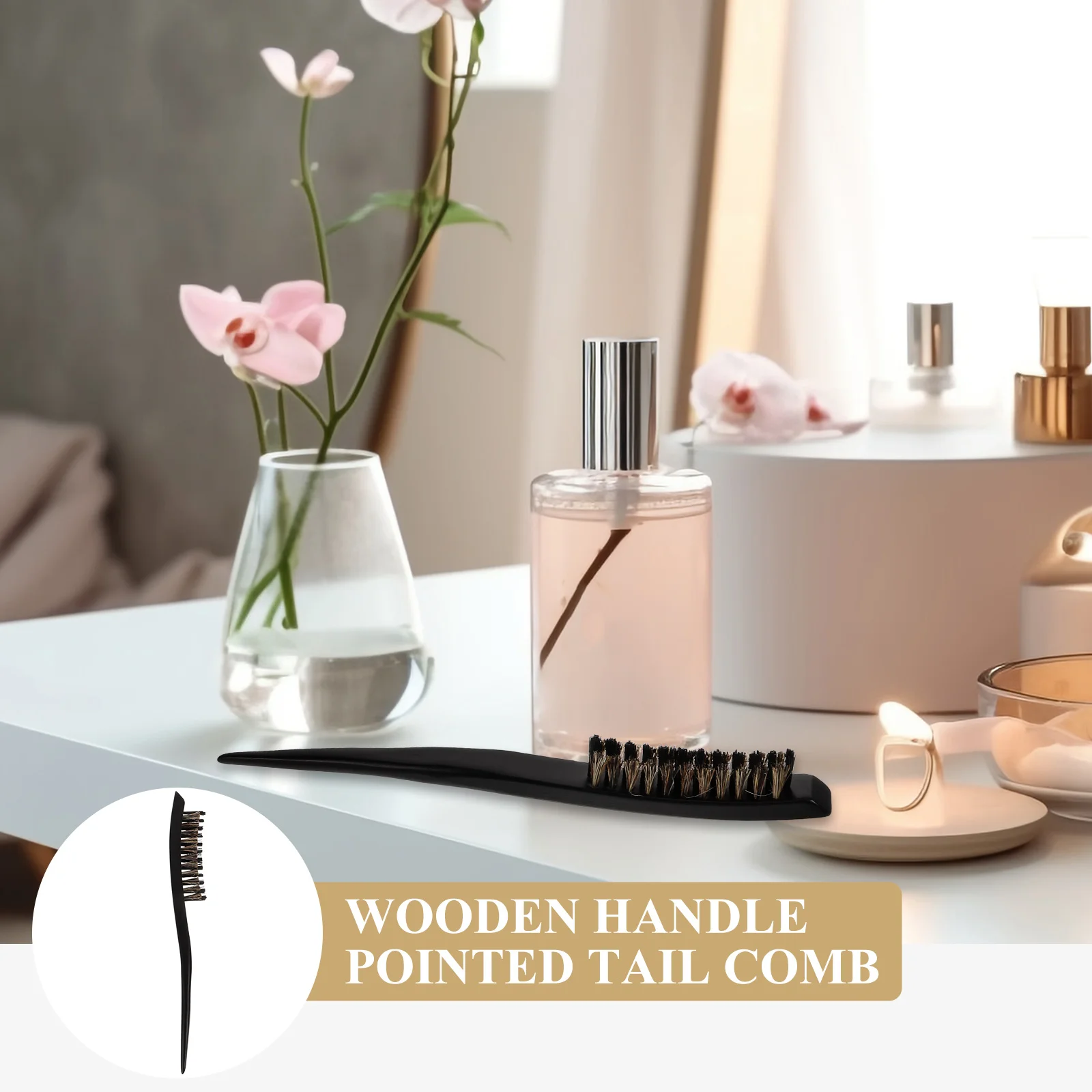 Трехрядная расческа из щетины кабана с деревянной ручкой и заостренным хвостом