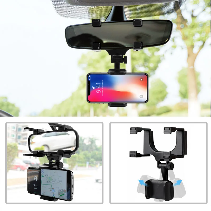 

Adjustable 360 Degree Car Rearview Mirror Car Auto Rearview Mirror Mount Cell Phone Holder Bracket Stands For Smart Phone GPS