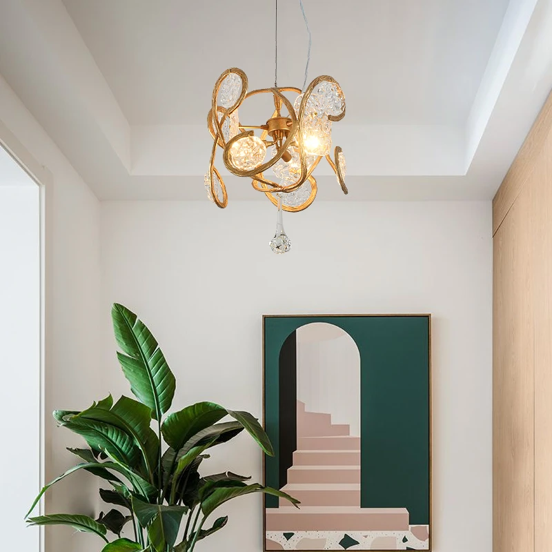 

All Copper Light Luxury Chandelier Crystal Lamp Villa Lamp in the Living Room Hallway Bedroom Light Dining-Room Lamp