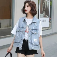 womens korean coat retro cotton denim vest plus size loose fashion pocket keep warm spring and summer jacket thin cardigan new