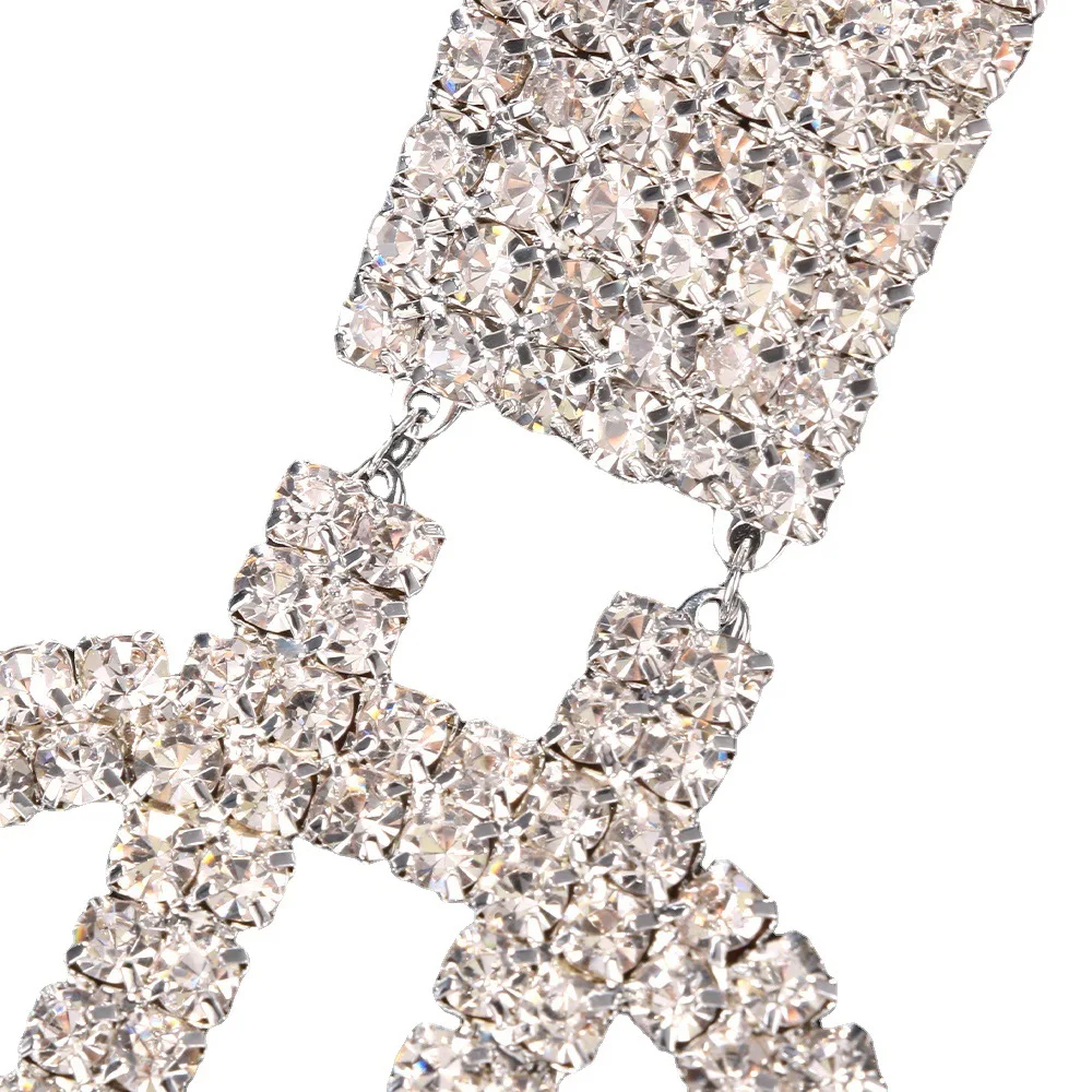 Novelly Rhinestone Super Large Dollar Icon Pendant Dangle Earings for Girl Crystal Geometric Statement Drop Earrings Accessories