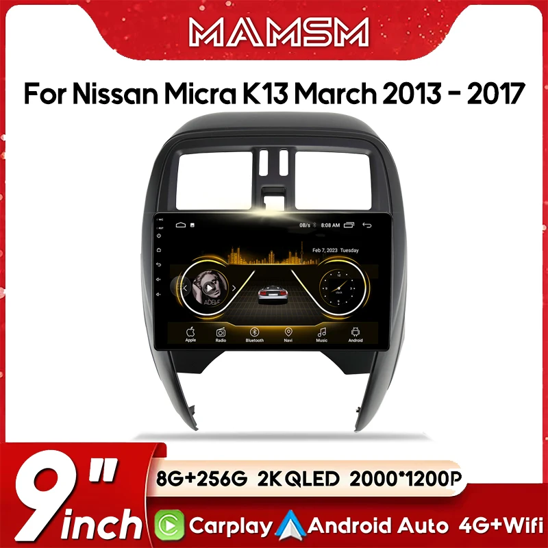 Для Nissan Micra K13 March 2013-2017 Автомобильный радиоприемник Carplay GPS-навигация Android Auto Wi-Fi 4G