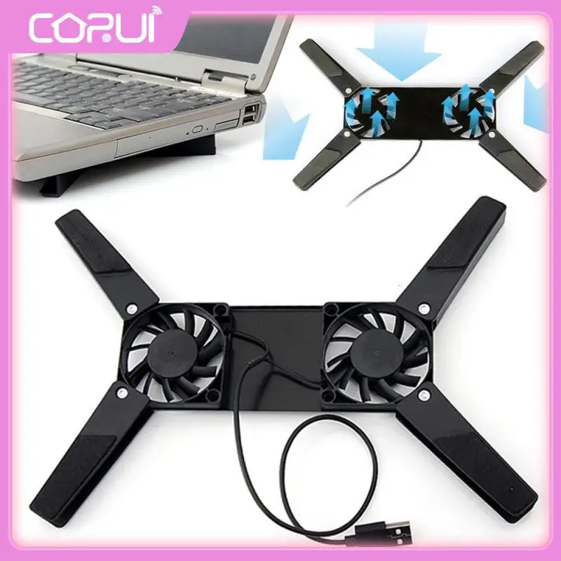 

Laptop Desk Support Dual Cooling Fan Notebook Computer Stand Foldable USB Rack Holder Black Tablet Accessories