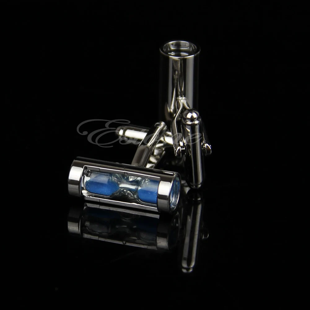 

E15E Vintage Blue Hourglass Silver Mens Wedding Party Gift Shirt Cuff Links Cufflinks