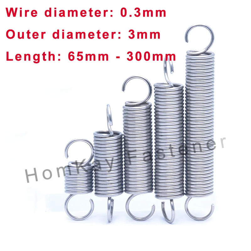 

1/2/3/5/10/20 Pcs WD 0.3mm*OD 3mm 304 Stainless Steel S Hook Tension Cylindroid Helical Pullback Extension Tension Coil Spring