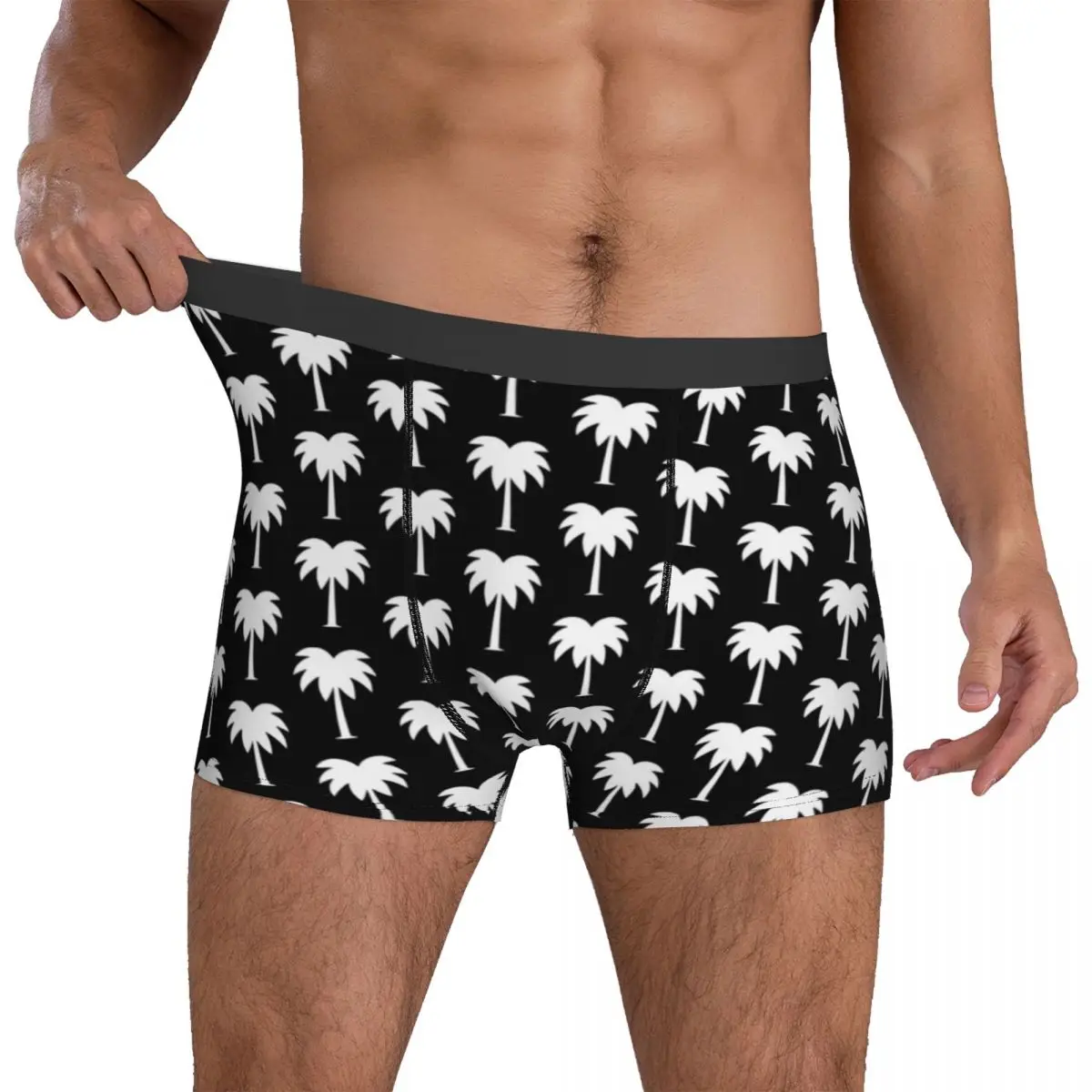 

Tropical Palm Tree Underwear Black and White Pouch Trenky Boxer Shorts Print Boxer Brief Cute Male Underpants Plus Size