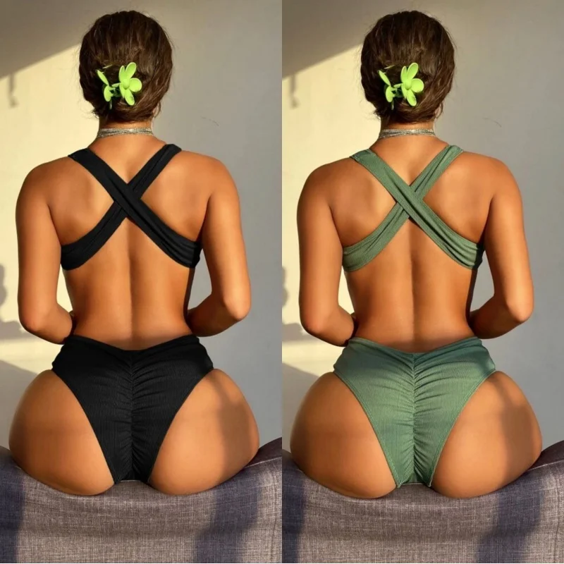Sexy Swimwear Thong Women Ribbed Hot Bikini 2022 New Design One Piece Swimsuits