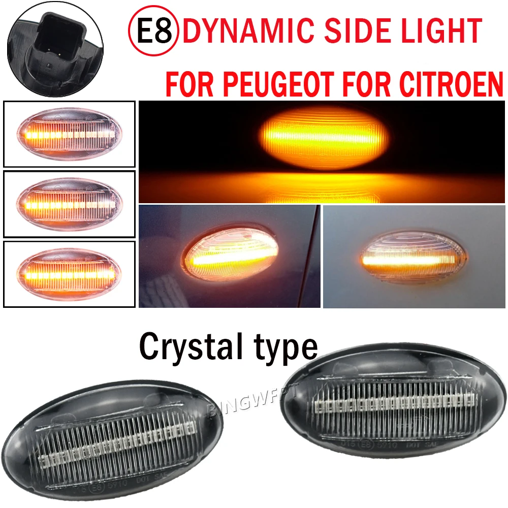 

Dynamic Flashing Led Side Marker Turn Signal Light For Peugeot 307 206 607 407 1007 107 207 Partner Expert Indicator Lamp 2X