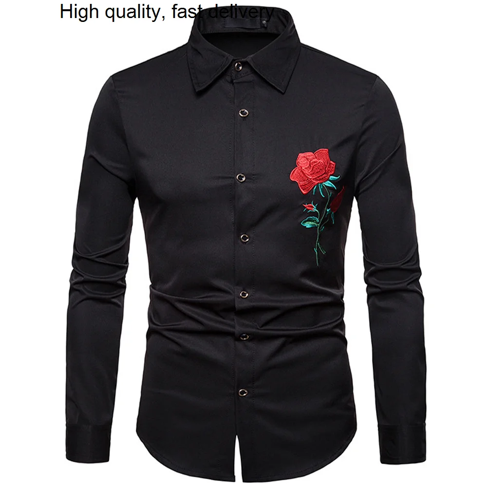 

Embroidery Rose Flower Party Shirts Male Free Shipping Wedding Dress Shirt Man European American Fashion Mens Tuxedo Shirt Brand