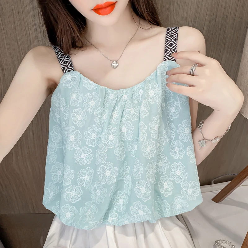 

Женская винтажная блузка без рукавов, голубая или белая рубашка без рукавов, в стиле Харадзюку, лето 2022