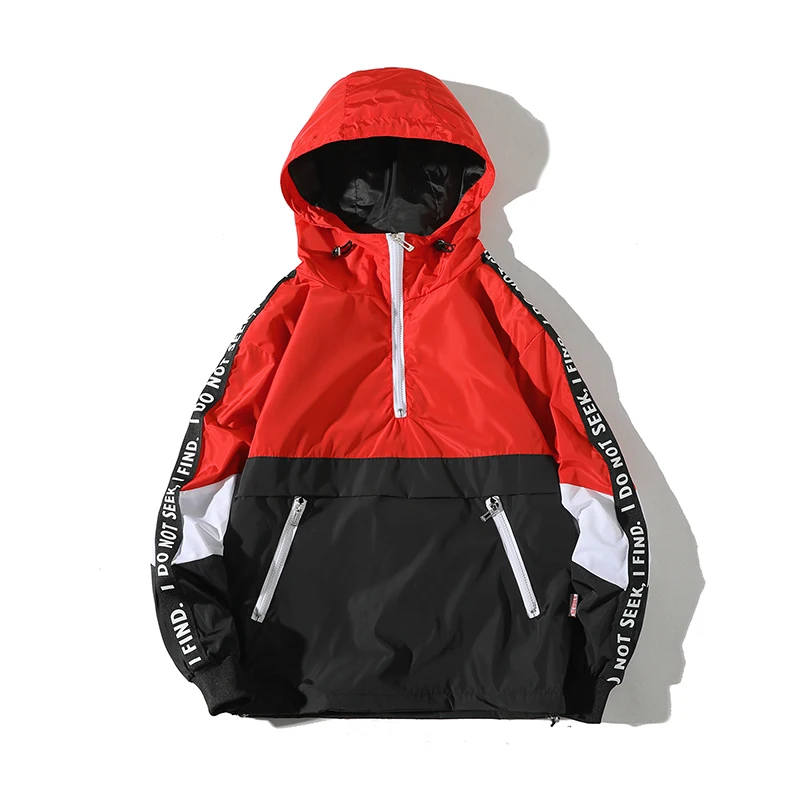 

Spring and Autumn New Fashion Matching Color Hooded Pullover Men's Jacket Jacket