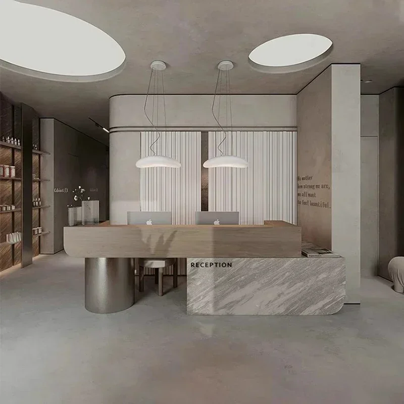 Минималистичная мебель офисные комнаты приемная эстетическая салонная стойка