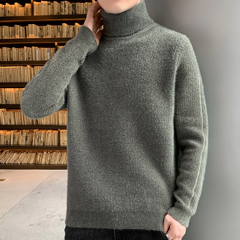 Turtleneck Men's 2023 New Autumn/Winter Thickened Warm Knit Solid Color Sweater Black Winter Base