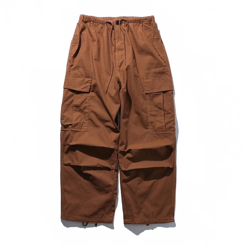 European and American Men's Trendy Brand Loose Functional Outdoor Wrinkled Wide-leg Casual Drawstring Cuffed Pants.