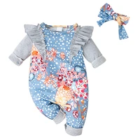 newborn bbay girl romper infant girl clothes ruffled long sleeves outfits floral print headband one piece jumpsuit set 3pcs