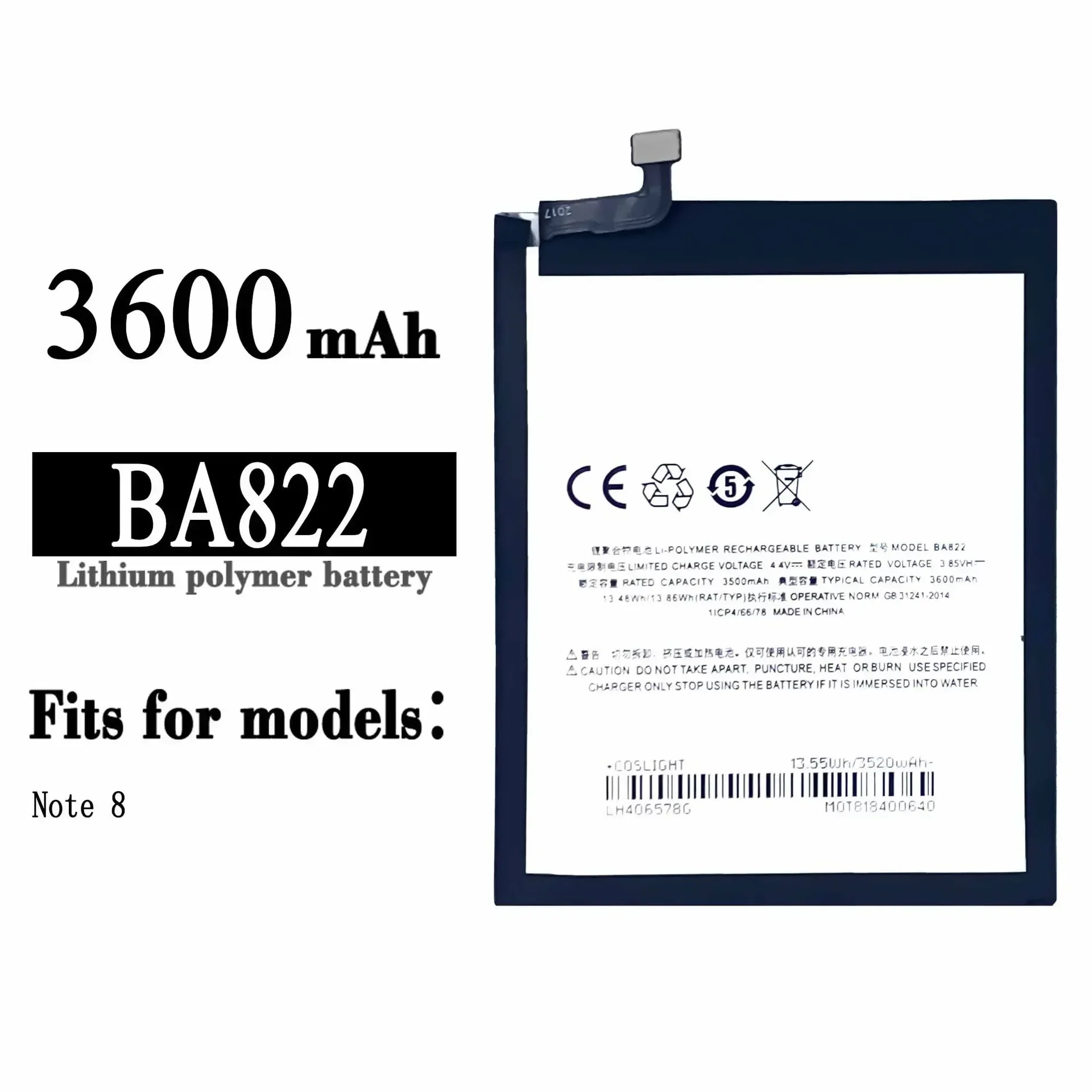 Высококачественная сменная батарея для мобильного телефона Meizu Note 8 BA822 3600 мАч