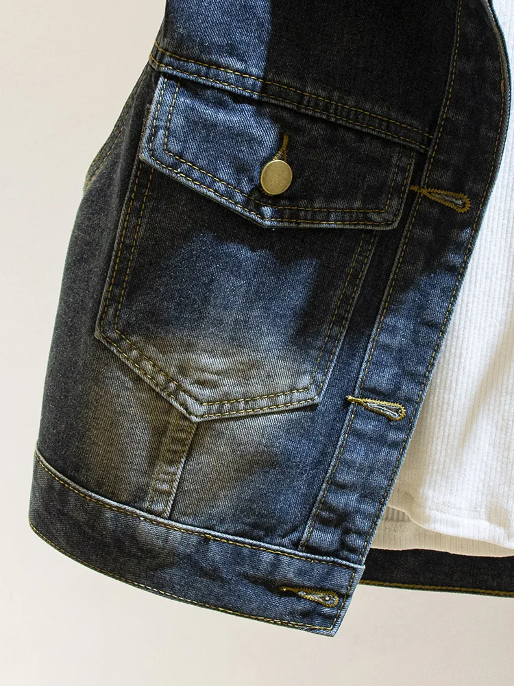 Гонконг Sle ретро джинсовый жилет женский 2024 осенний новый корейский свободный