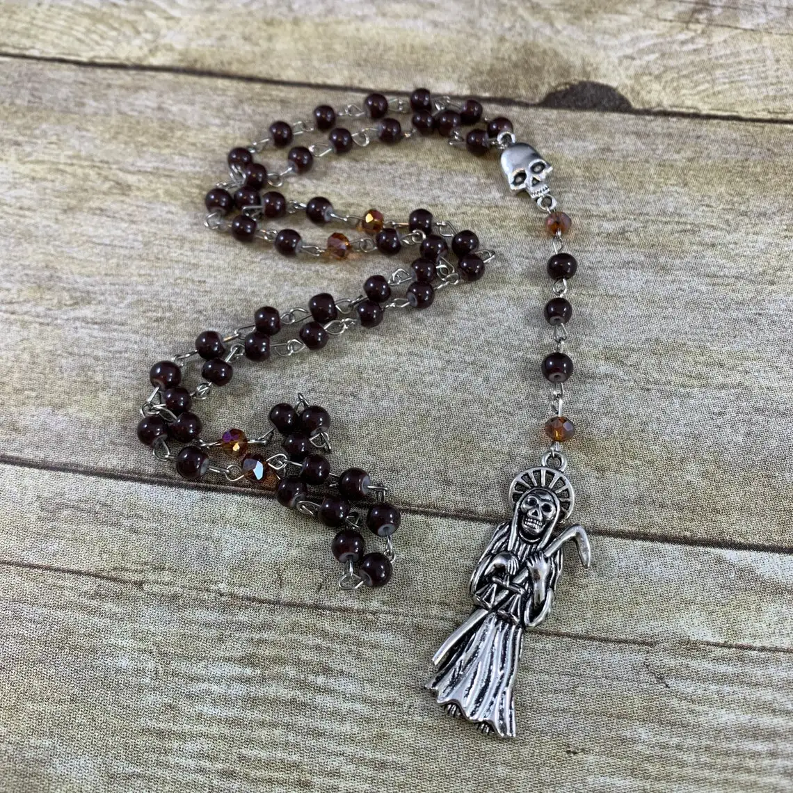 Dark brown Santa muerte rosary santisima nuestra senora de la Muerte holy death sacred sai |