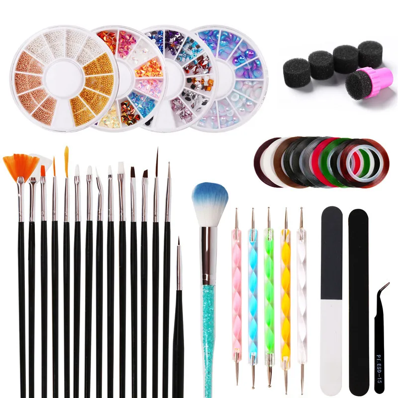 

Nail Art Accessories Tweezers Nail File Gradient Sponge Nail Pen Set For Professionals Manicure Set For Nail Supplies Kit
