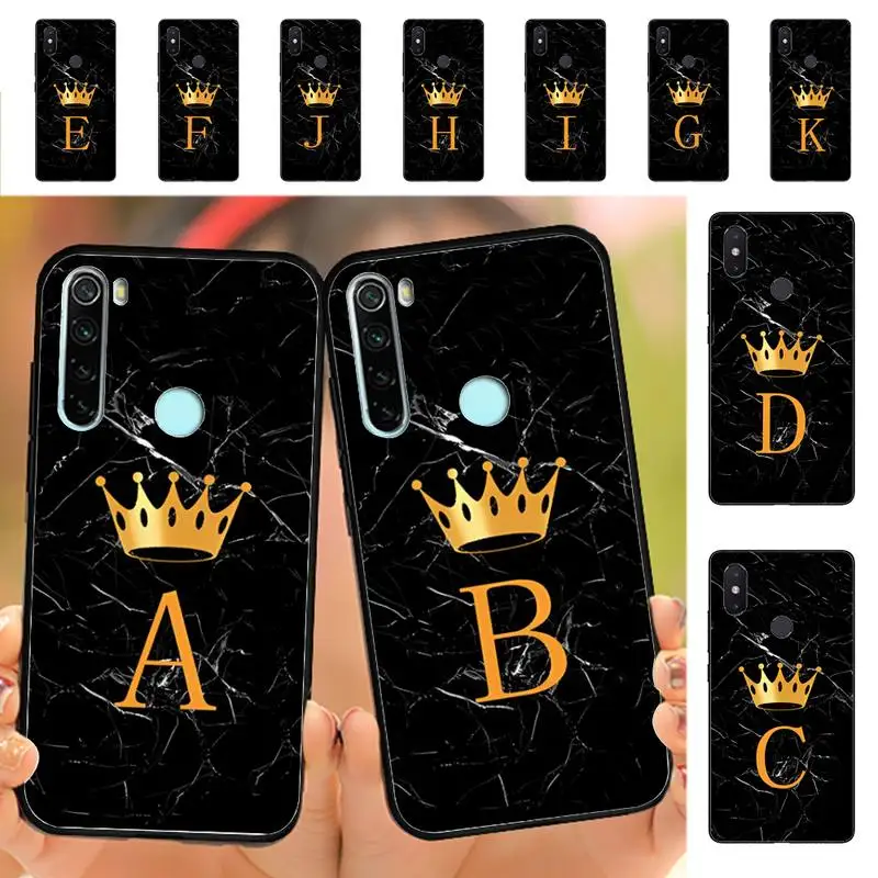

Black Marble Crown Letter Phone Case for Redmi Note 8 7 9 4 6 pro max T X 5A 3 10 lite pro