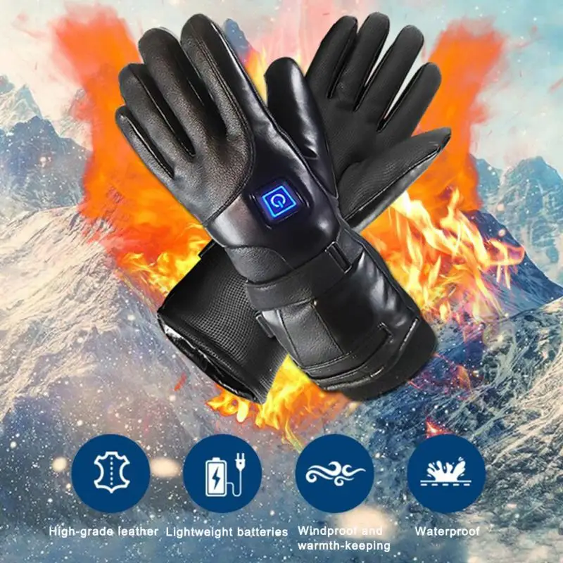 

Перчатки с подогревом для мужчин и женщин, теплые зимние кожаные перчатки для езды на мотоцикле, скалолазания, с подогревом, 1 пара