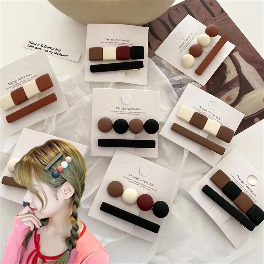 

2pcs Retro Style Geometric Hairpins Coffee Color Bangs Side Clip Women Girls Makeup Washing Face Hairclip Headdress Accessories