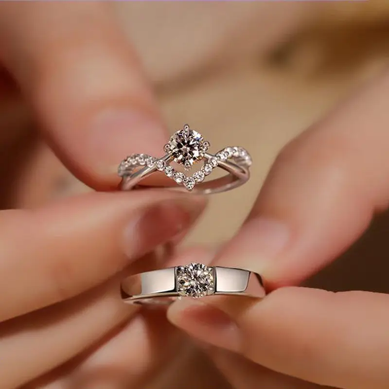 

New Fashion Moissanite Diamond Couple Ring Fashion Women Men Zircon Crown Couple Opening Ring Birthday Wedding Gift