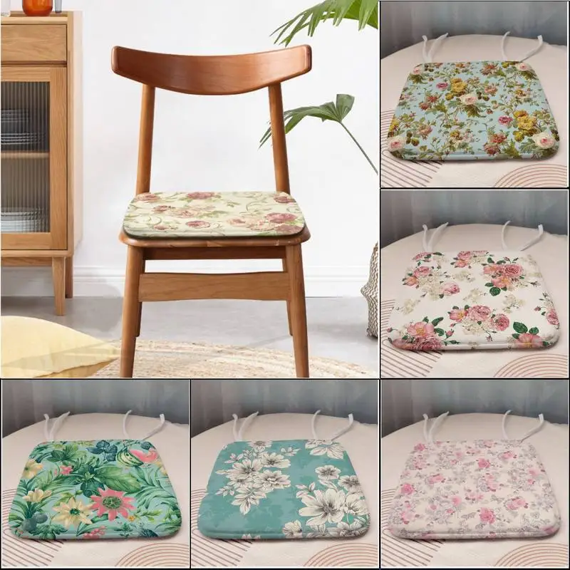 

Floral Pattern Square Cushion For Chairs With Straps Support Customization Custom Made Seat Cushion