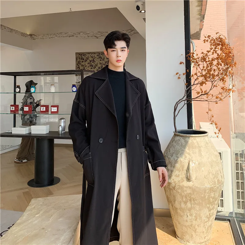 

Тренчкот мужской длинный в стиле ретро, модная повседневная двубортная верхняя одежда, свободная ветровка, C152, весна-осень 2022