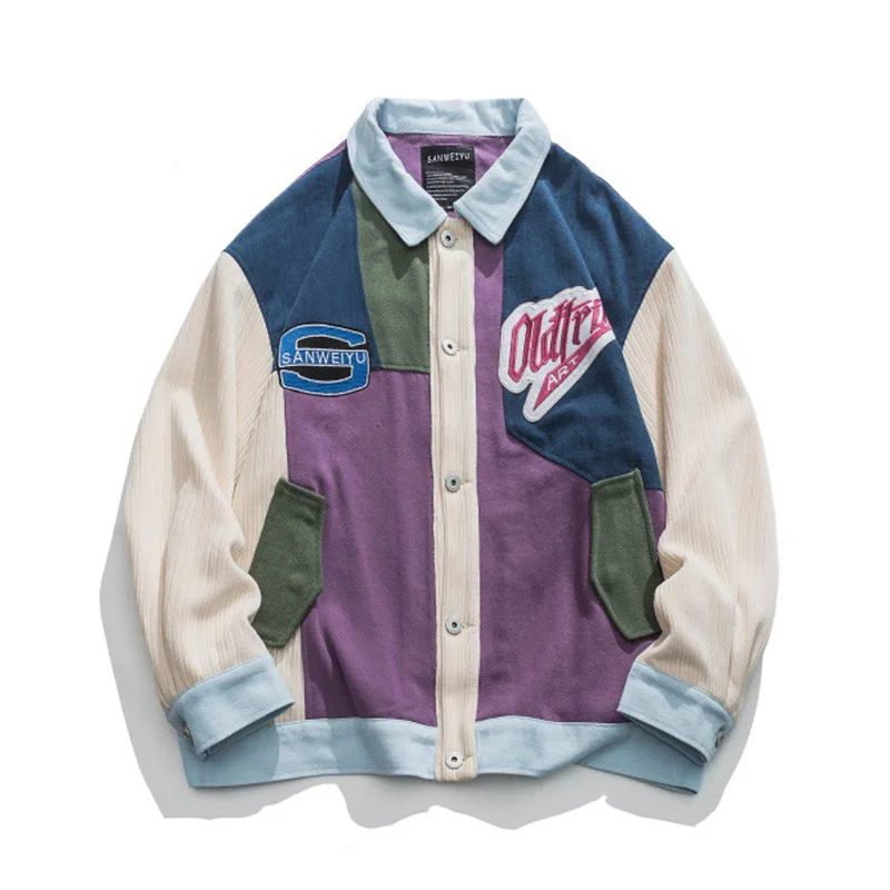 

Hip Hop Oversized Casual Baseball Jackets Color Block Patchwork Streetwear Outwear Coats For Male