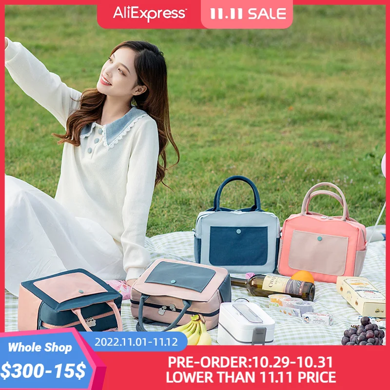 

Lunch Bag Handle Insulation Cooler Bag For Women Kid Lunch Box Picnic Travel Portable Food Storage Breakfast Thermal Food Bag