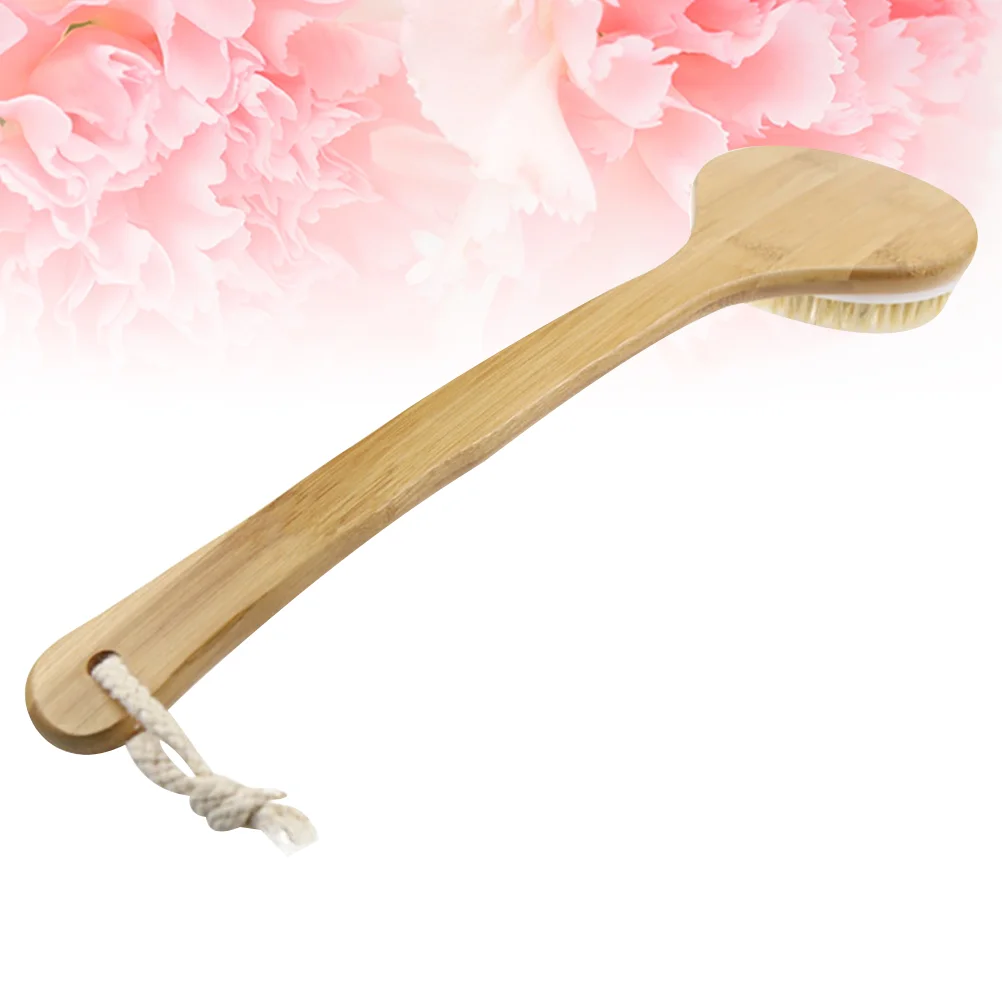 Щетка для ванны с изогнутой длинной ручкой из бамбука и щетины Нескользящая