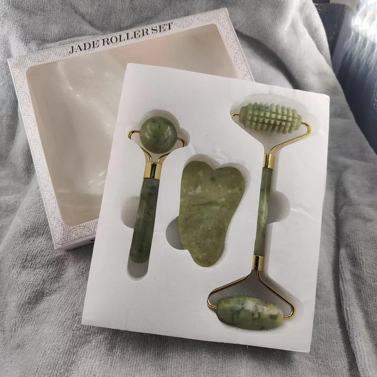 

Double Heads Jade Stone Face Roller Massage Tool Sets Gouache Scraper Skin Care Rose Quartz Massager for Body and Face