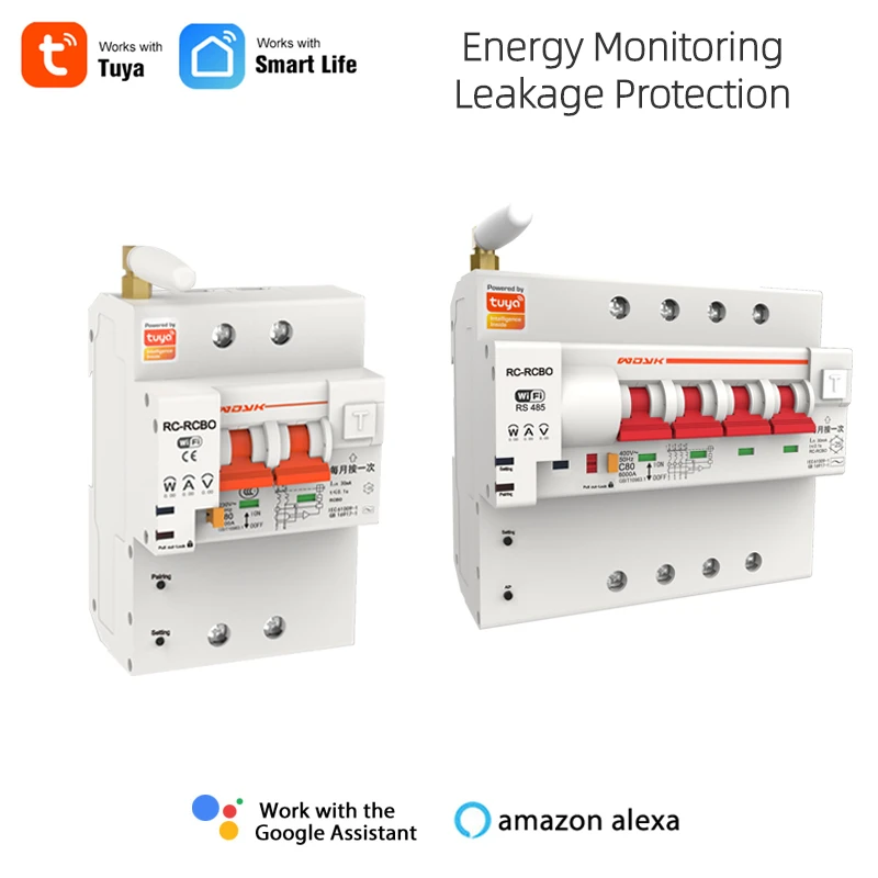 Interruptor do Trilho Wifi Tuya Smartlife do Ruído da Fase Proteção do Escapamento Medidor de Energia Remoto Leia Kwh Wattmeter Controle de Alexa 2p 4p