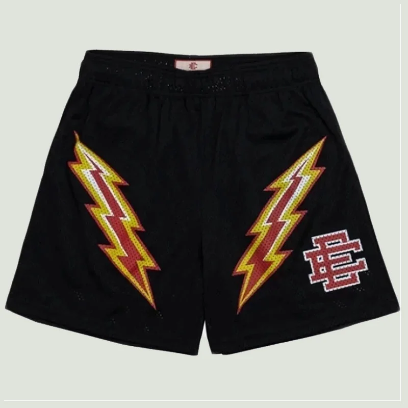 

Summer EE Casual Sorts Mens Fasion Litnin Printed Quick Dry Mes Breatable Loose Elastic Waist Fitness Sports Sorts Male