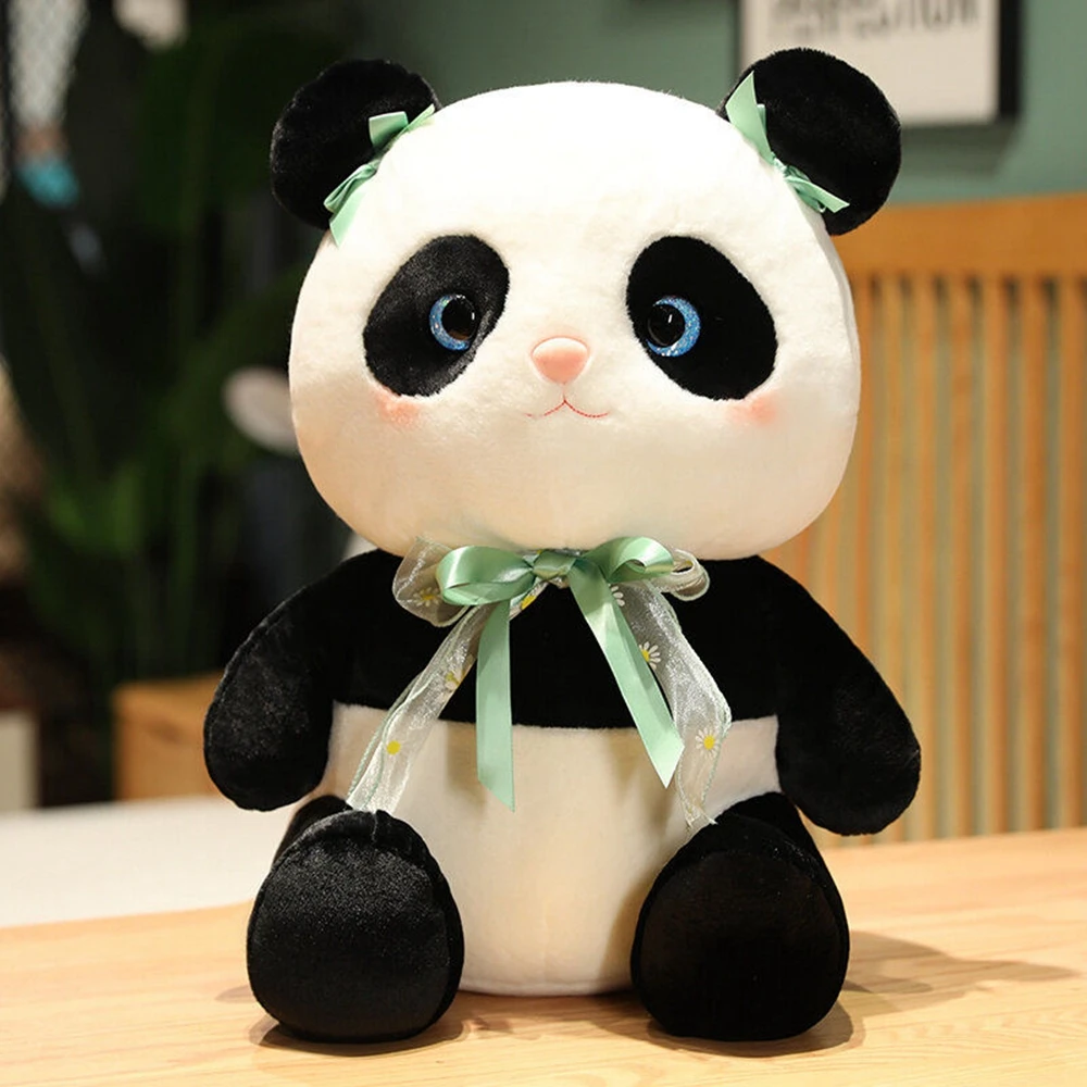 

25-48CM Chinese National Treasure Panda Plush Toy Black And White Color Scheme Cute Ribbon Bow Chinese Style Doll Birthday Gift