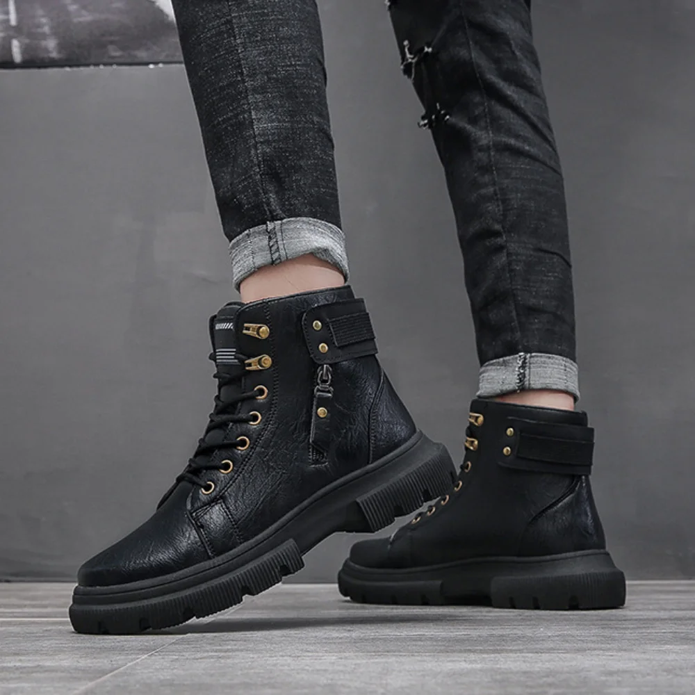 

Autumn and Winter Men's New Ankle Boots Pu Men's Casual British Fashion Boots Thick Soled High Rise Men's Shoes High Top Shoes