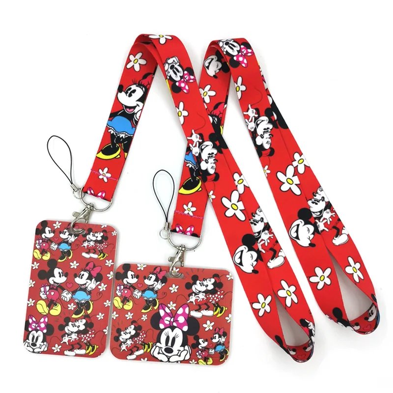 Mickey Minnie Mouse Anime Lanyard Badge Holder ID Card Lanyards Mobile Phone Rope Key Lanyard Neck Straps Keychain Key Ring