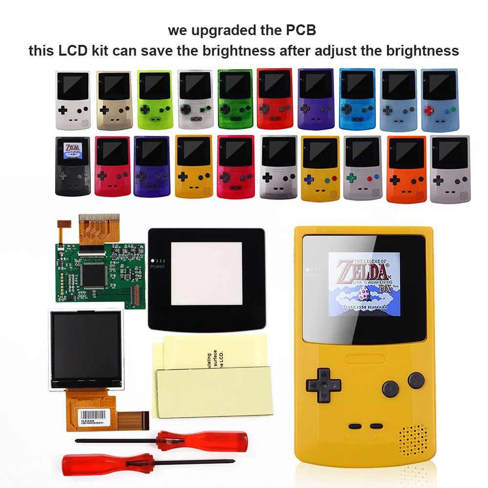DIY GBC Console  Screen LCD Kits Shell case  buttons for Game boy Color Backlight LCD Screen 5 Levels Brightness screw drivers