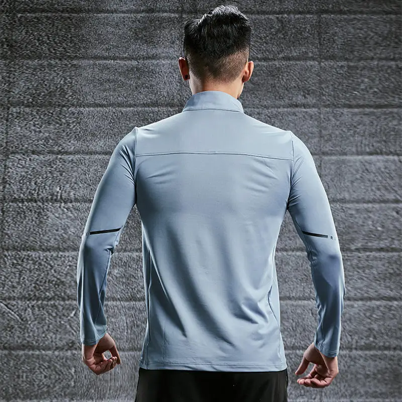 Quick Dry Men Shirts Quarter Zipper Sweatshirt Mens Sports T shirt Tight Long Sleeve Sports T-shirts Running Gym Workout Shirts