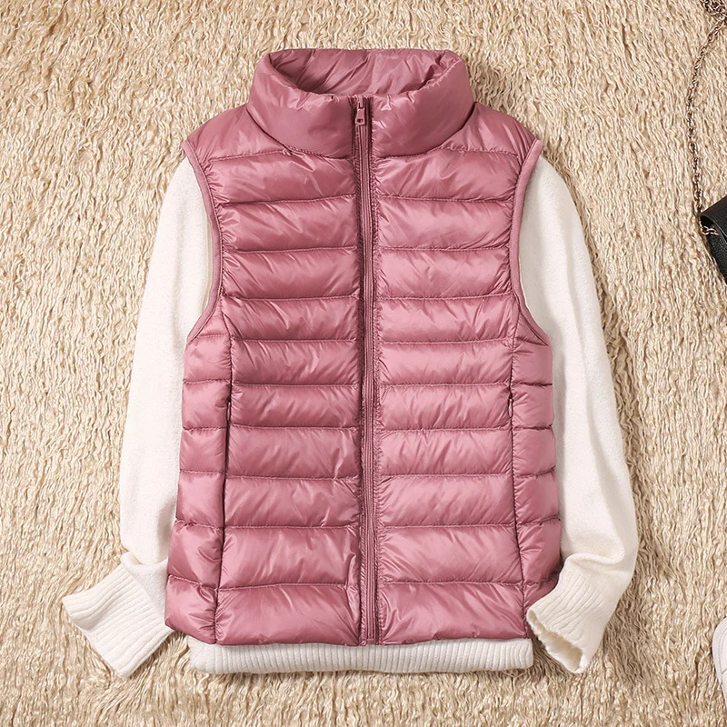 

2022 New Women 90% White Duck Down Vest Women's Ultra Light Duck Down Vest Jacket Autumn Winter High collar Sleeveless Coat