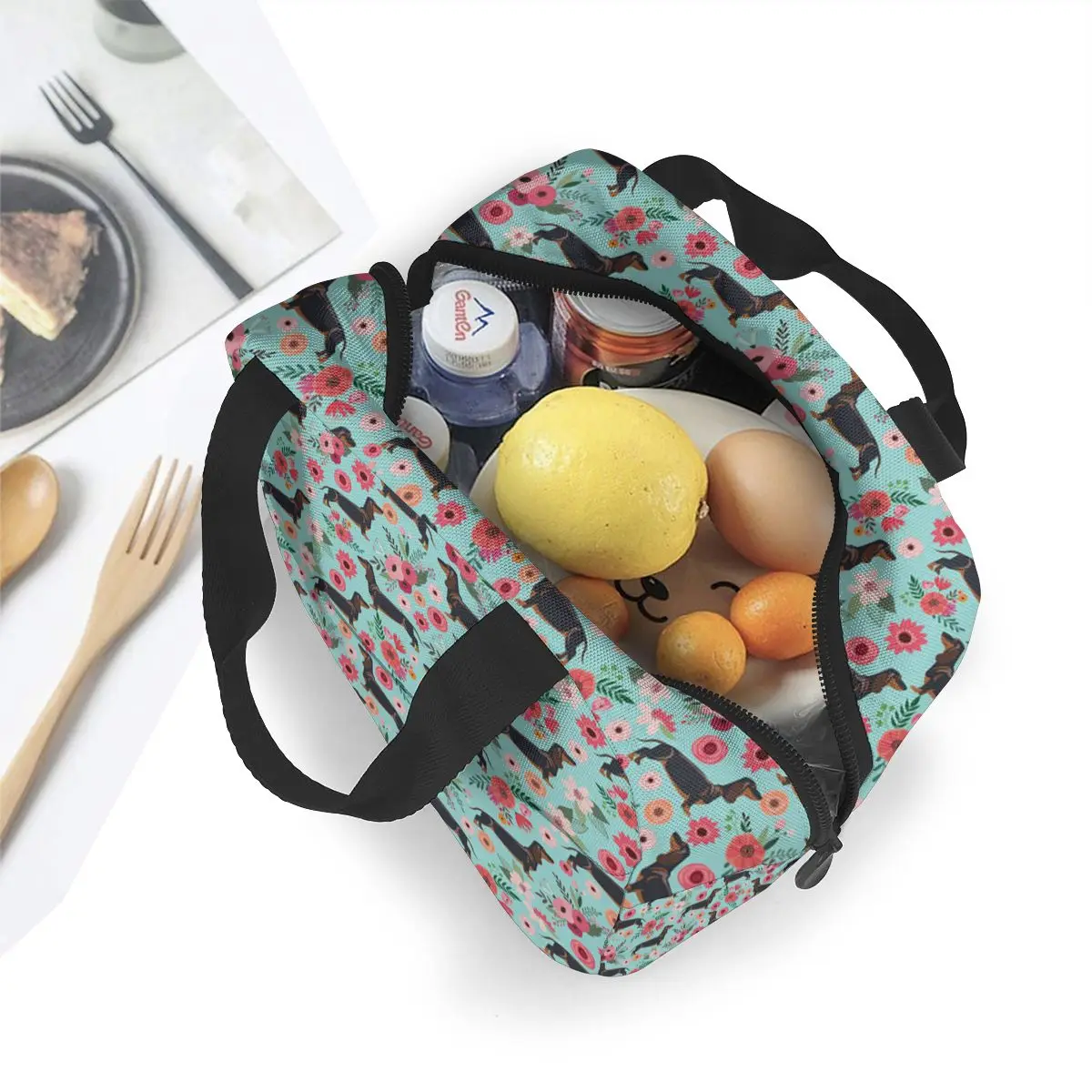 

NOISYDESIGNS Cartoon Dachshund Print Portable Lunch Bag Thermal Insulated Tote Picnic Food Cooler Bag Lunch Storage Pouch Case